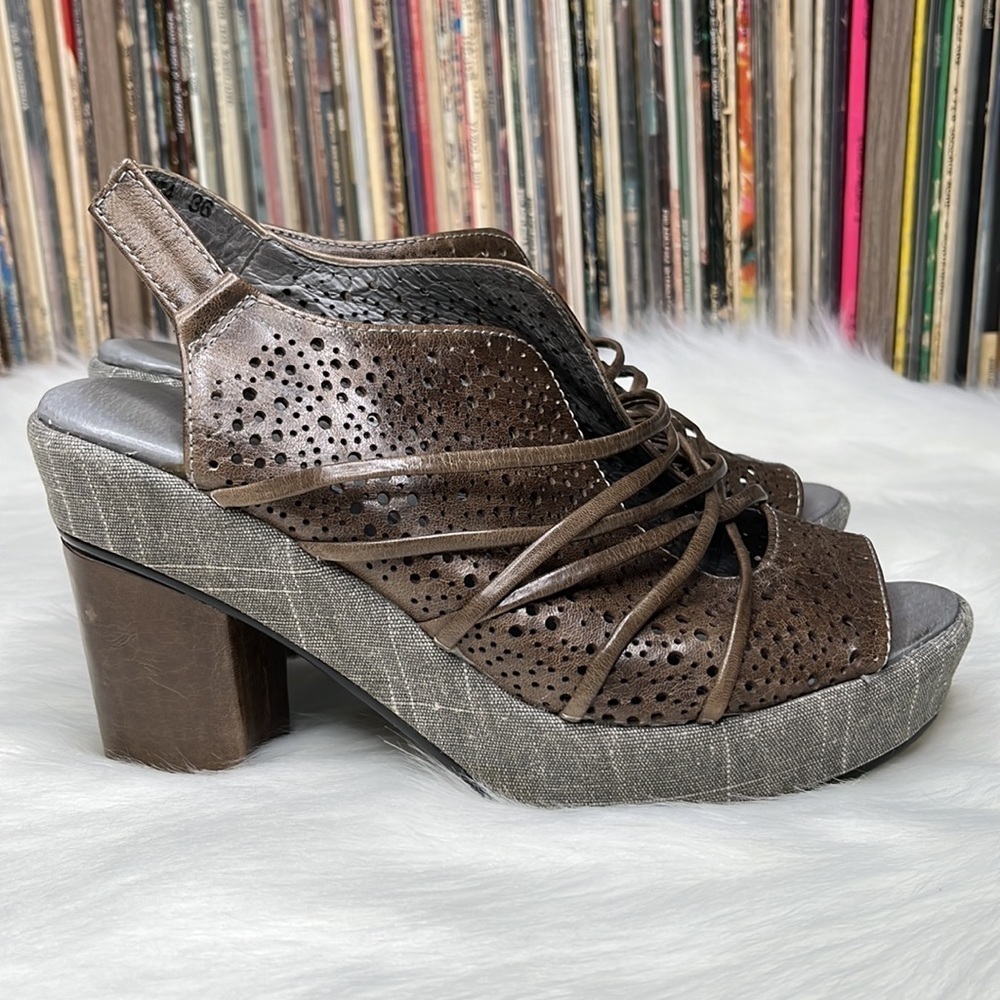 Antelope Block Heel Platform Sling Back Sandals with Crisscross Straps Size 36